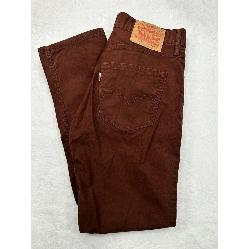 Levis 511 Jeans Mens 31x30 Orange Brown Slim Tapered Stretch Denim Cotton Blend